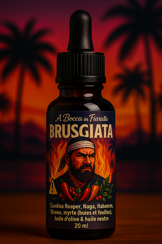 Brusgiata – Huile piquante extrême Carolina Reaper, Piment Naga, Habanero, Piment Oiseau,myrte 20 ml